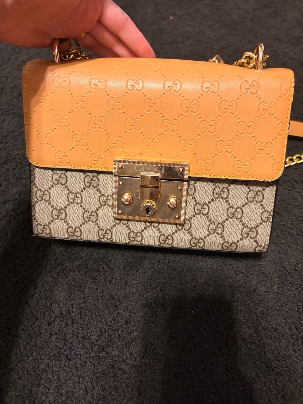 Gucci Orange and Beige GG Monogram Crossbody with Gold Hardware